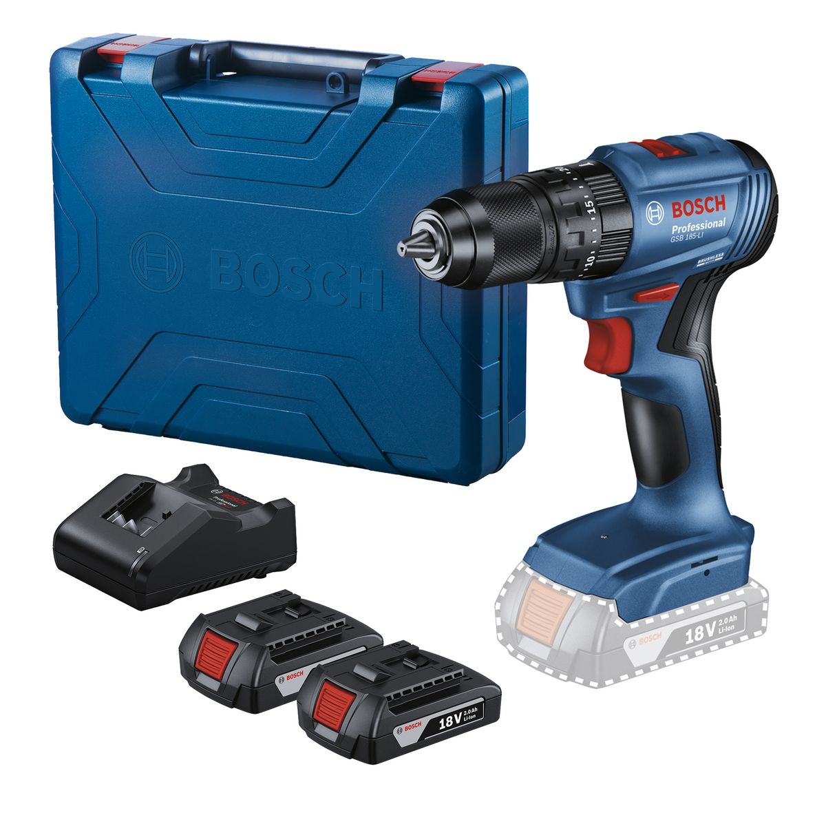 BOSCH - Taladro Percutor Inalámbrico 13 mm 18 V + 2 Baterías + 50 Accesorios