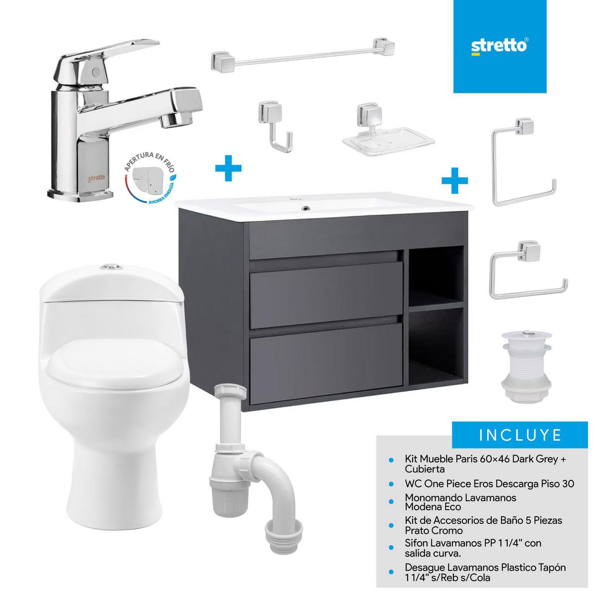 STRETTO - Sala de Baño 30,5 cm 4.8 l Paris 60 Dark Grey