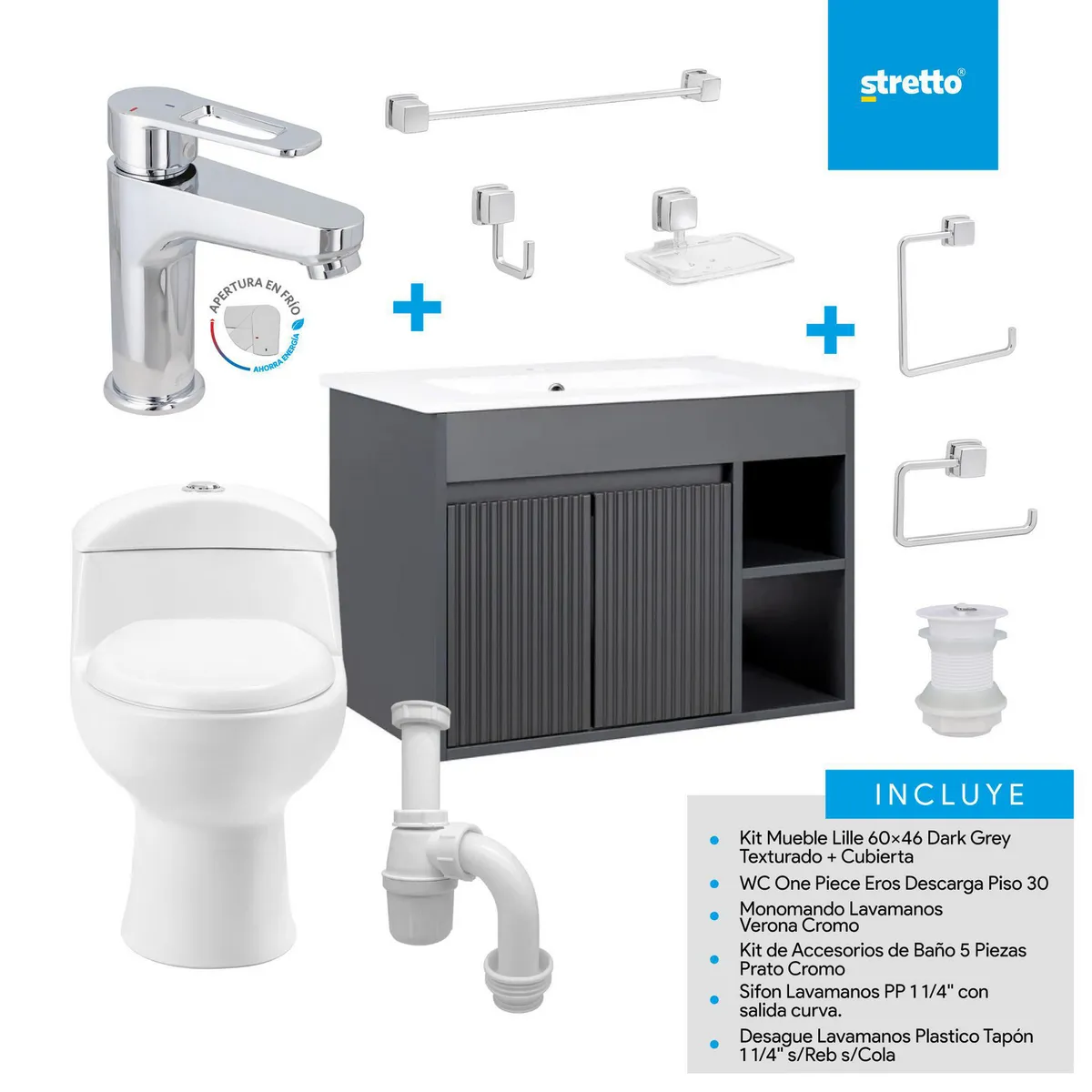 STRETTO - Sala de Baño 30,5 cm 4.8 l Lille 60 Dark Grey Texturado