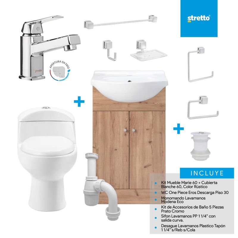 STRETTO - Sala de Baño 30,5 cm 4.8 l Marie 60 Rústico