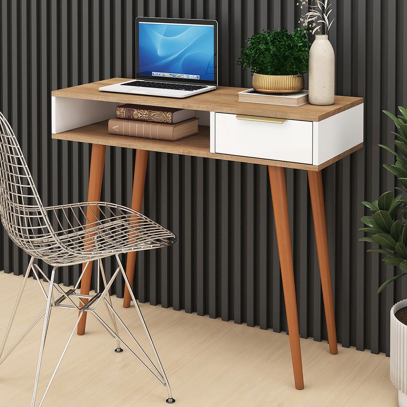 MOBILFRANK - Escritorio blanco miel RA22 Miel y blanco 90x78x36 cm