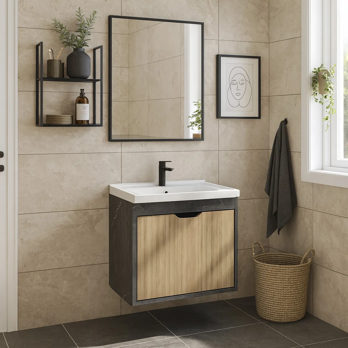 TECNOMOBILI - Mueble Baño Mármol Lunar/Almendra 44.6x38.4x30.3 cm