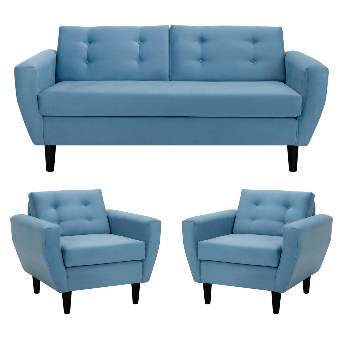 BODEVIR - Living 3 cuerpos Bote 185x80x83 cm Azul Petroleo