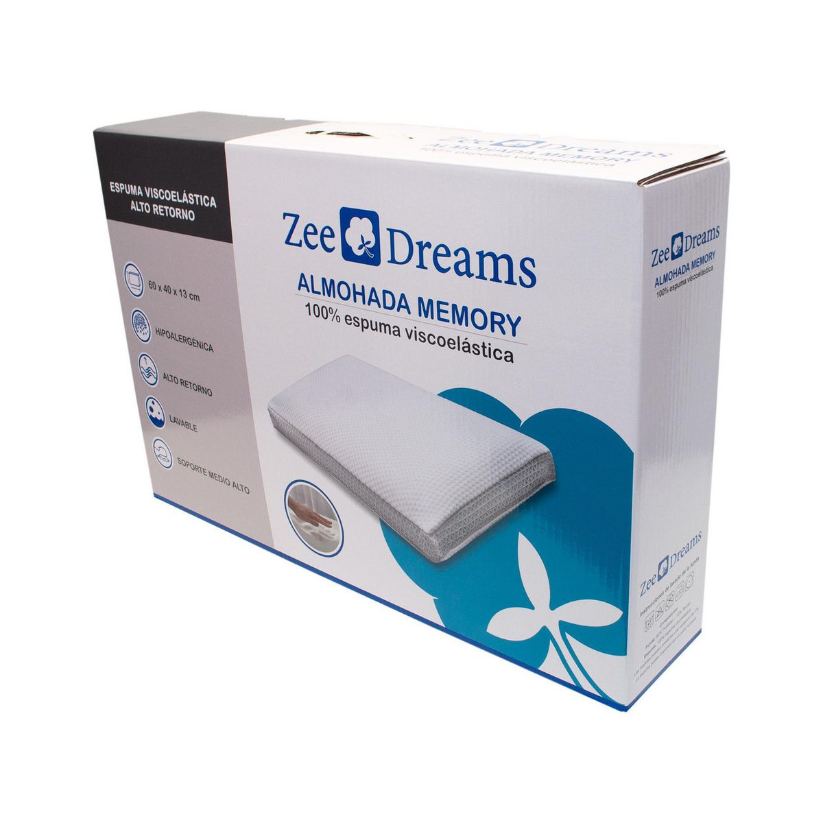 ZEE DREAMS - Almohada Memory Foam de Espuma para Dormir 13x60 cm