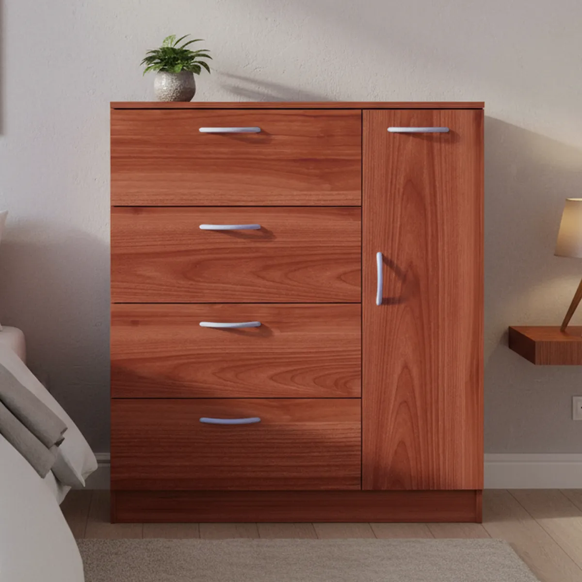 STANFORD - Cómoda 4 cajones 1 puerta cerezo