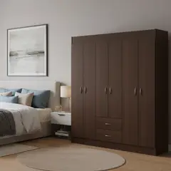 STANFORD - Clóset 6 Puerta(s) 2 Cajón(es) 3 Repisa(s) 153x175x39.2 cm Chocolate