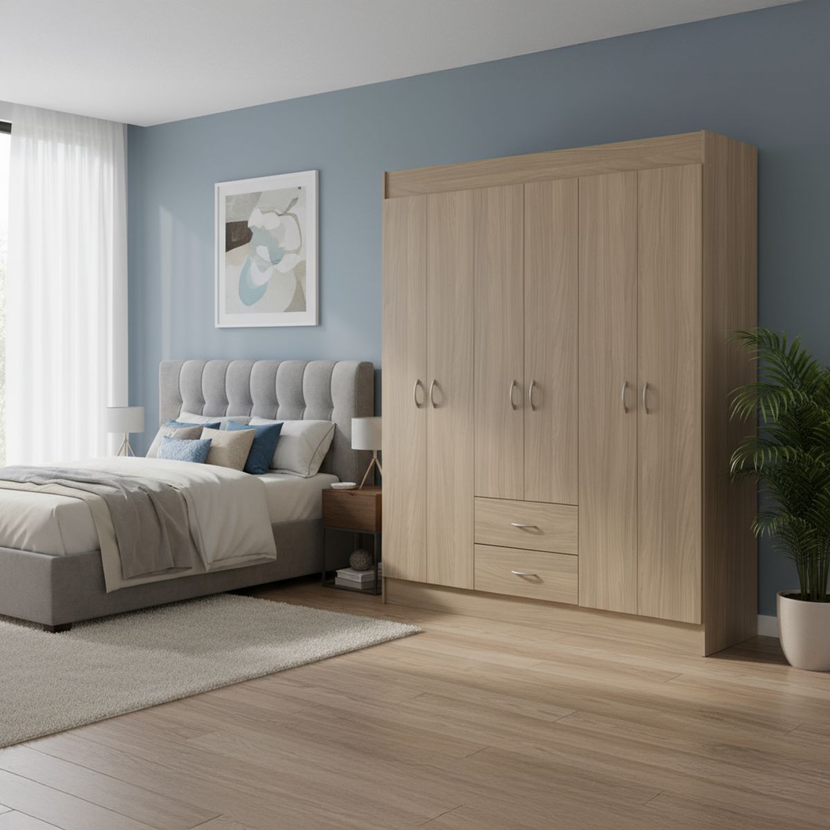 STANFORD - Clóset 6 Puerta(s) 2 Cajón(es) 3 Repisa(s) 153x175x39.2 cm Nogal