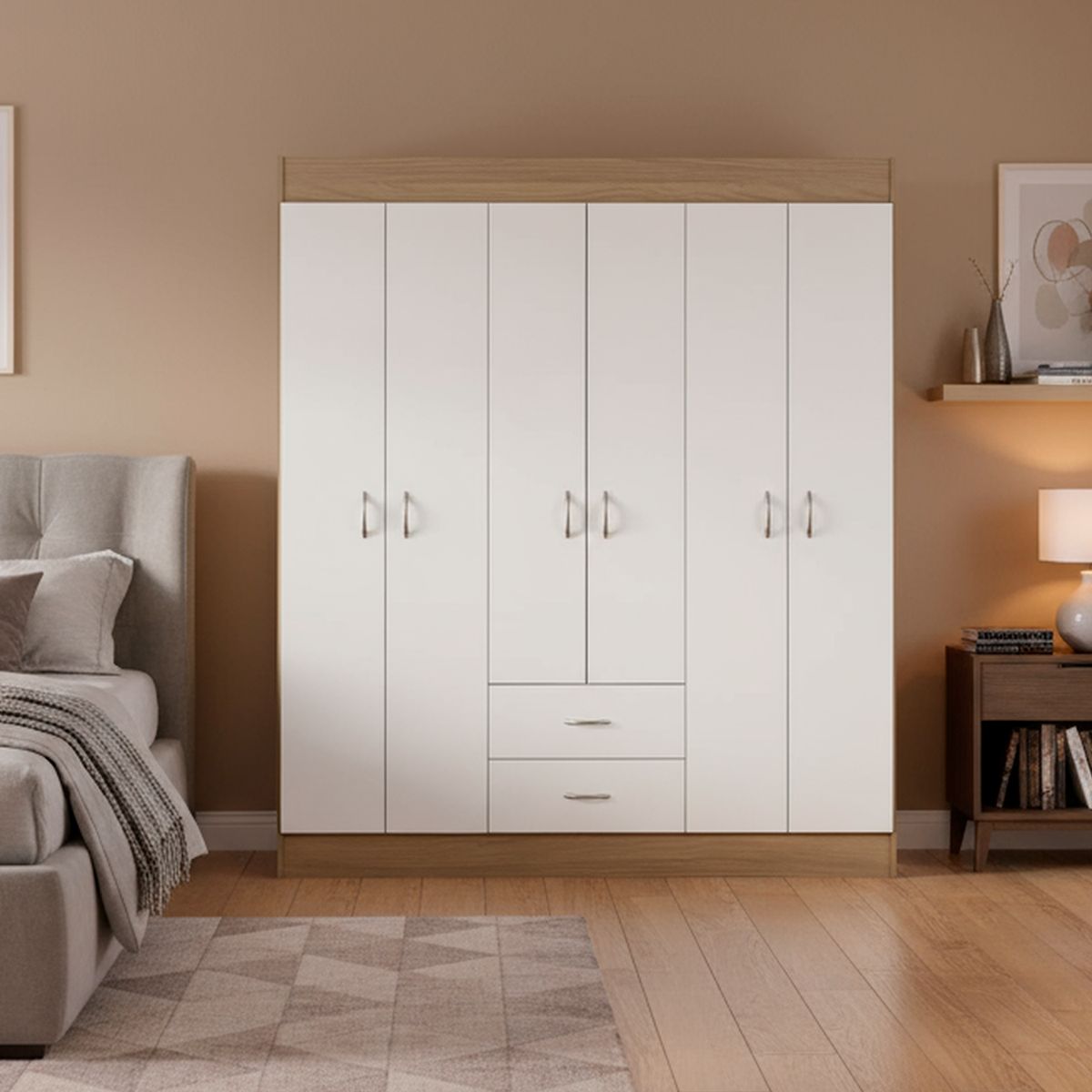 STANFORD - Clóset 6 Puerta(s) 2 Cajón(es) 3 Repisa(s) 153x175x39.2 cm Blanco/Natural