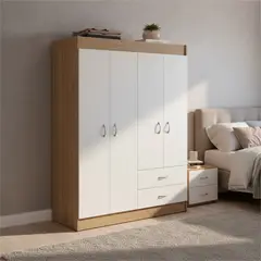 STANFORD - Clóset 4 Puerta(s) 2 Cajón(es) 3 Repisa(s) 102.5x175x39.2 cm Blanco/Natural