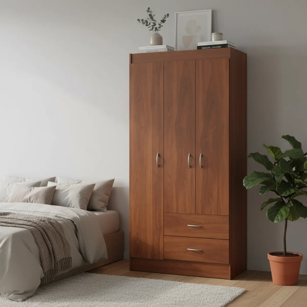 STANFORD - Clóset 3 Puerta(s) 2 Cajón(es) 2 Repisa(s) 81x175x39.2 cm Cerezo