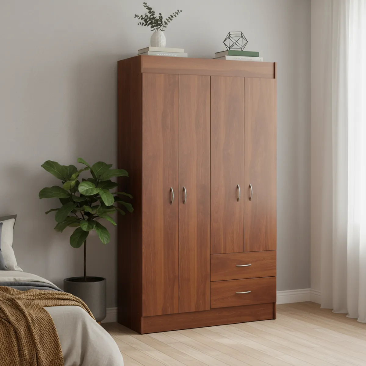 STANFORD - Clóset 4 Puerta(s) 2 Cajón(es) 3 Repisa(s) 102.5x175x39.2 cm Cerezo