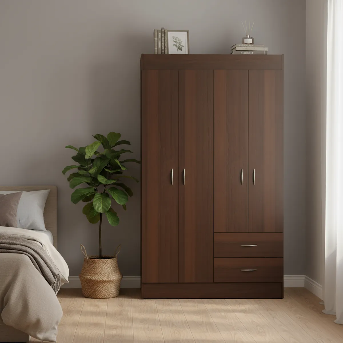 STANFORD - Clóset 4 Puerta(s) 2 Cajón(es) 3 Repisa(s) 102.5x175x39.2 cm Chocolate