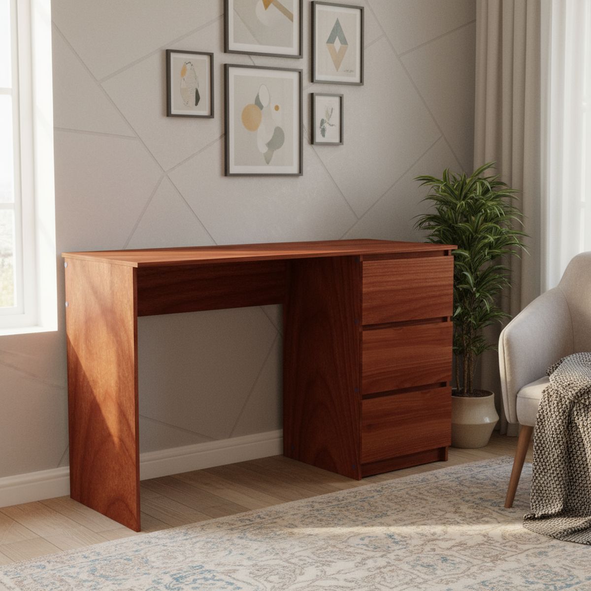 STANFORD - Escritorio 3 Cajones Cerezo 136.5x75x45 cm