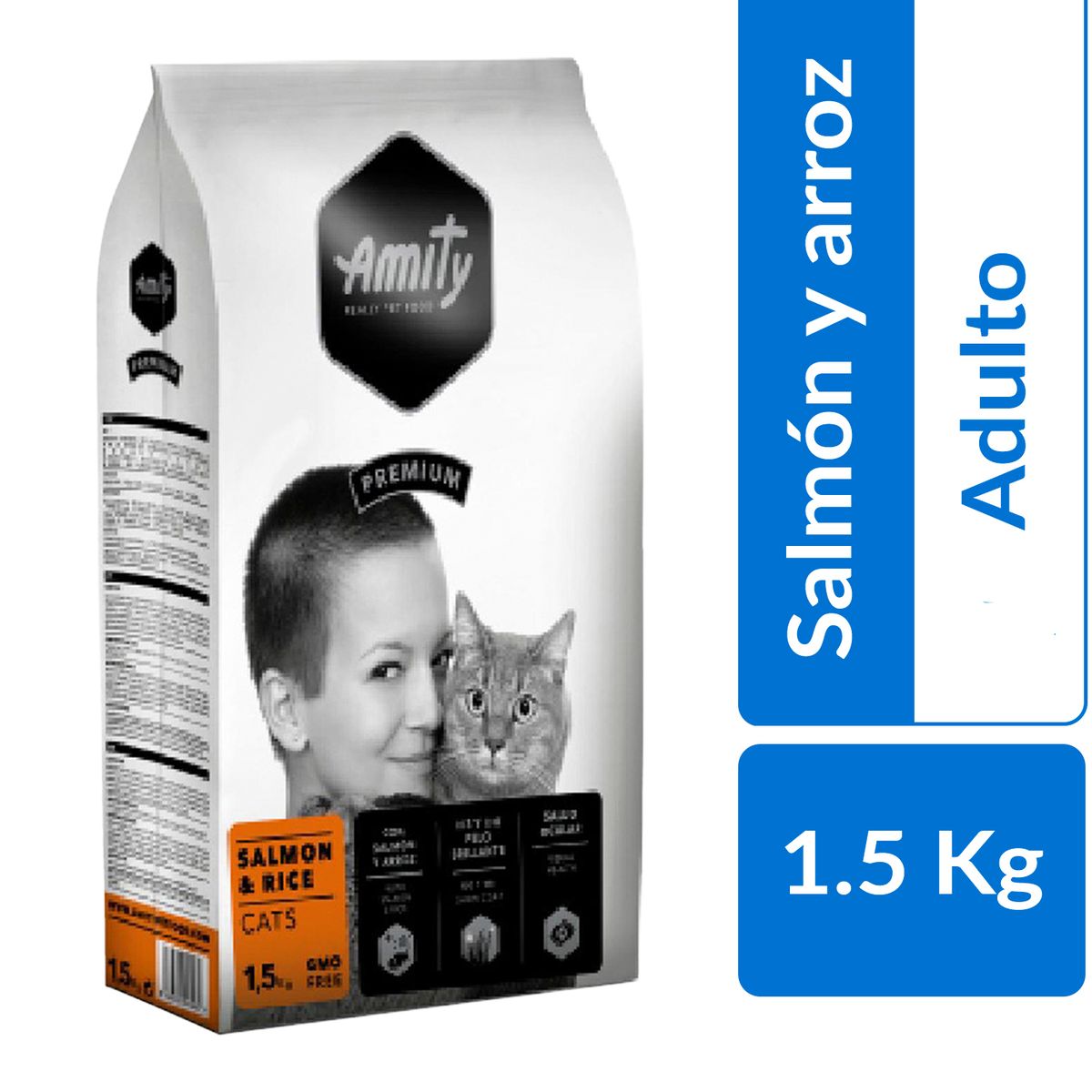 AMITY - Alimento premium para Gato Adulto Salmón y arroz 1.5 kg