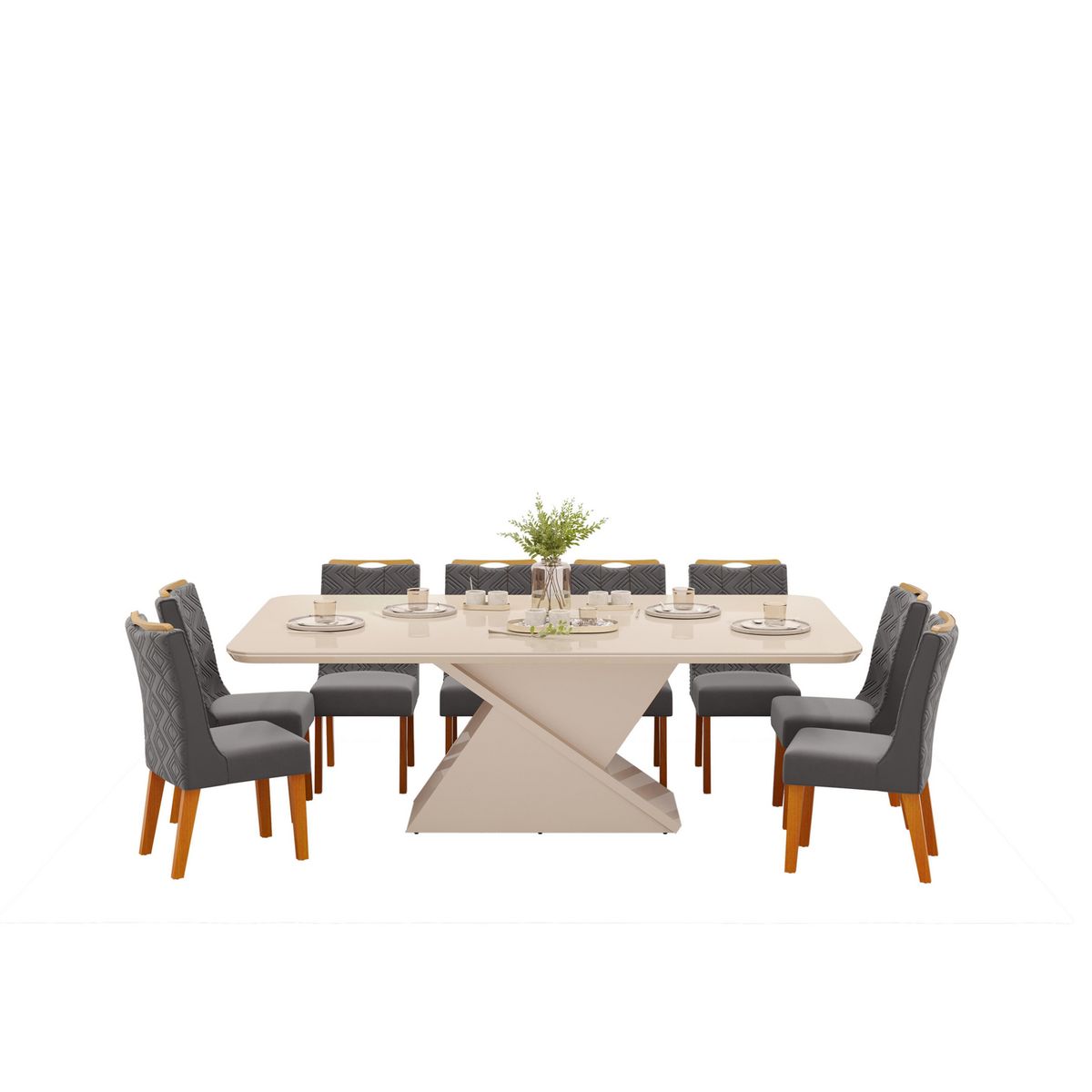 DI PORETTI - Juego de comedor Berlin 8 Sillas Mesa Rectangular 200x100x15 cm Blanco