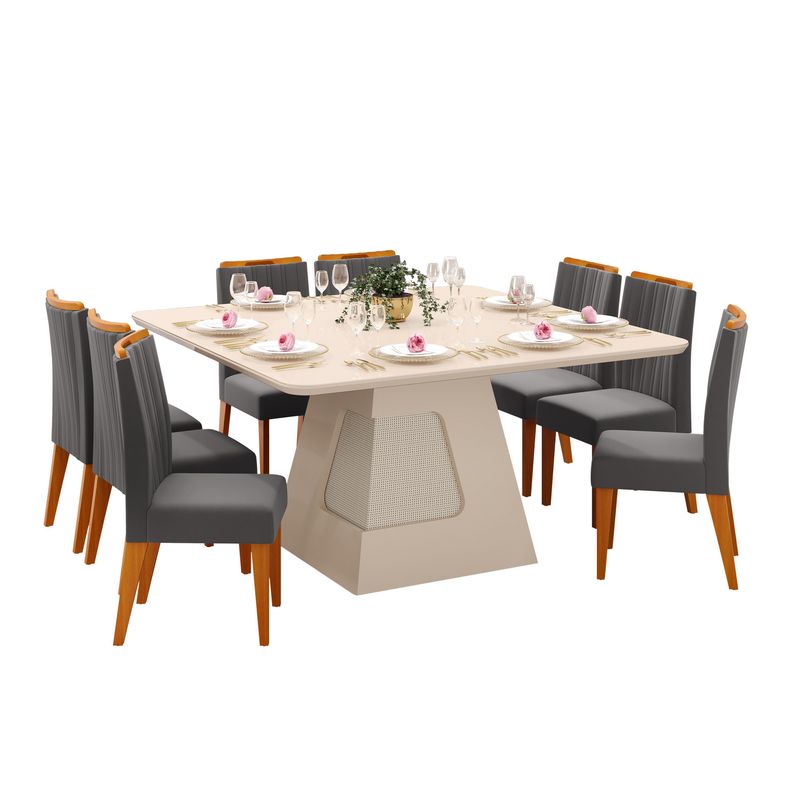 DI PORETTI - Juego de comedor Paris 8 Sillas Mesa Cuadrada 136x136x80cm Blanca