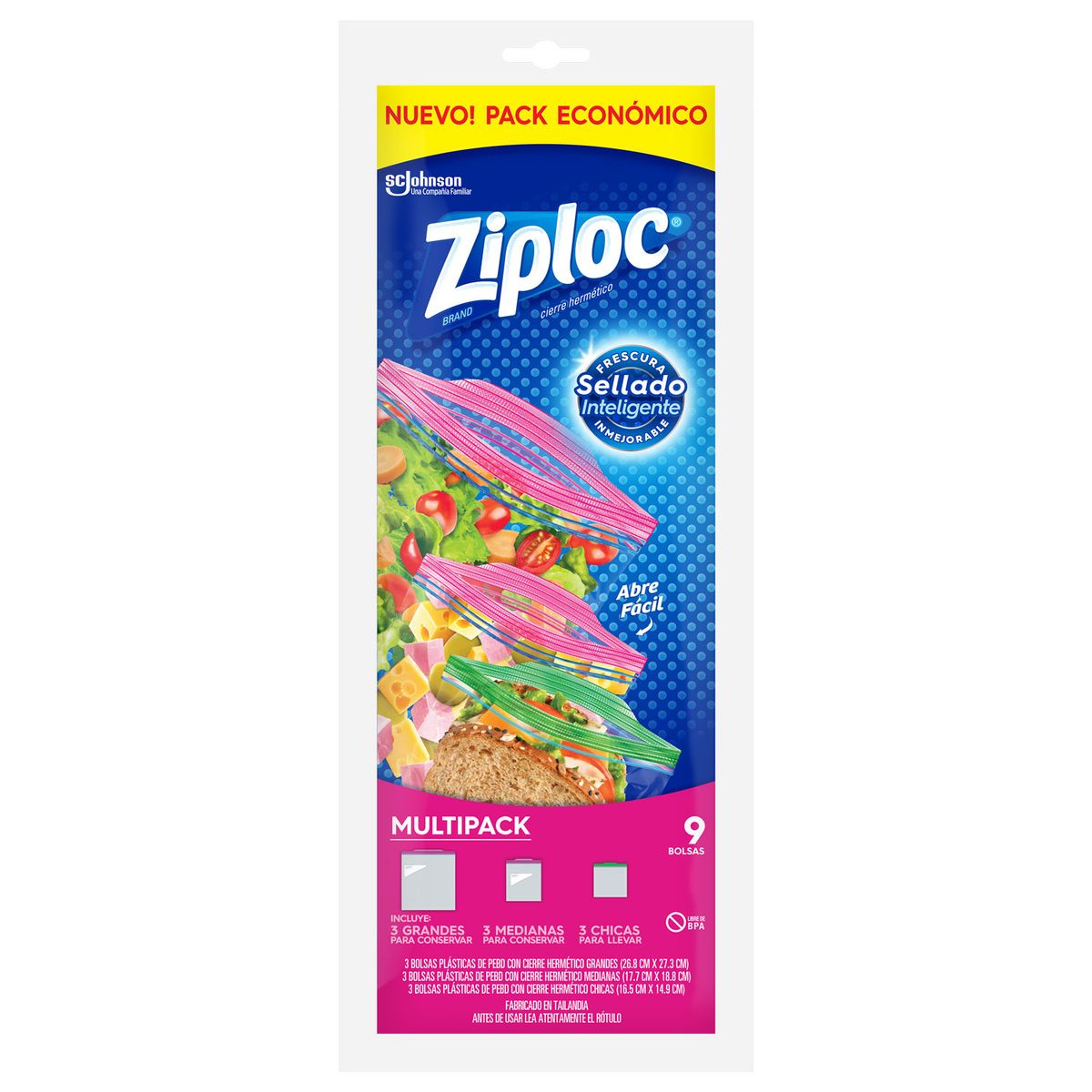 ZIPLOC - Pack De 9 Bolsas Herméticas Ziploc Multiusos 3 Tamaños