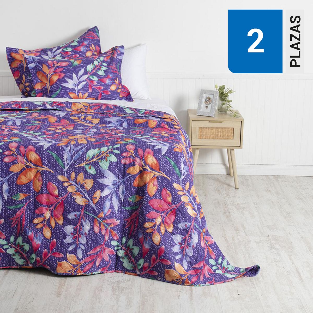 MASHINI - Quilt 2 plazas Leaves Multicolor