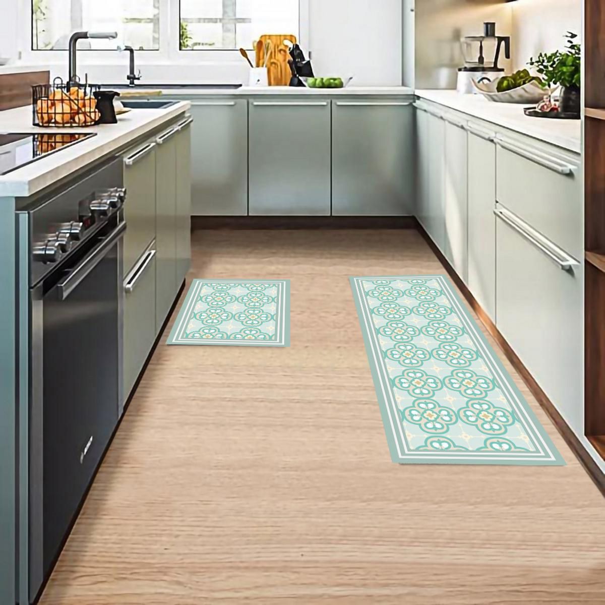 DAVANTI - Set 2 Alfombras Flor Arab 45x180 cm PVC Estampado