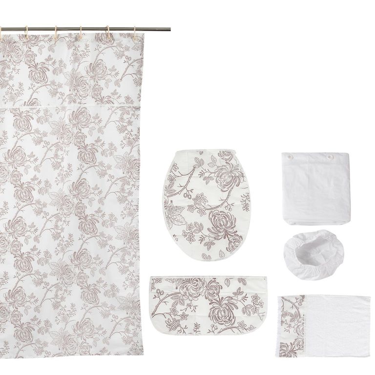 Set De Baño 180X180 Cm Crudo Con Estampado Flor Café