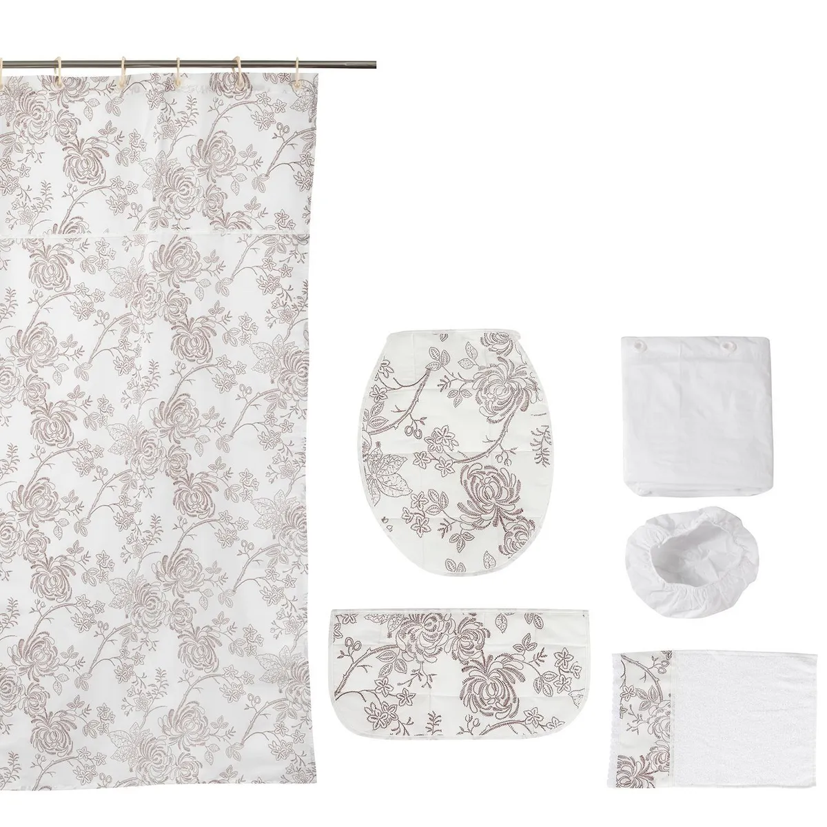 GENTILE - Set De Baño 180X180 Cm Crudo Con Estampado Flor Café