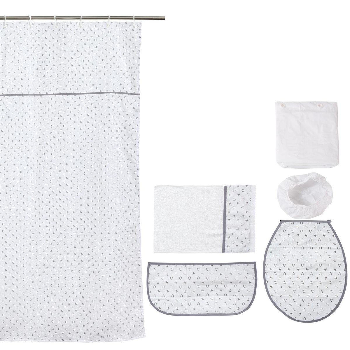 GENTILE - Set Baño 7P Blanco Flores Grises