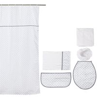 Set Baño 7P Blanco Flores Grises