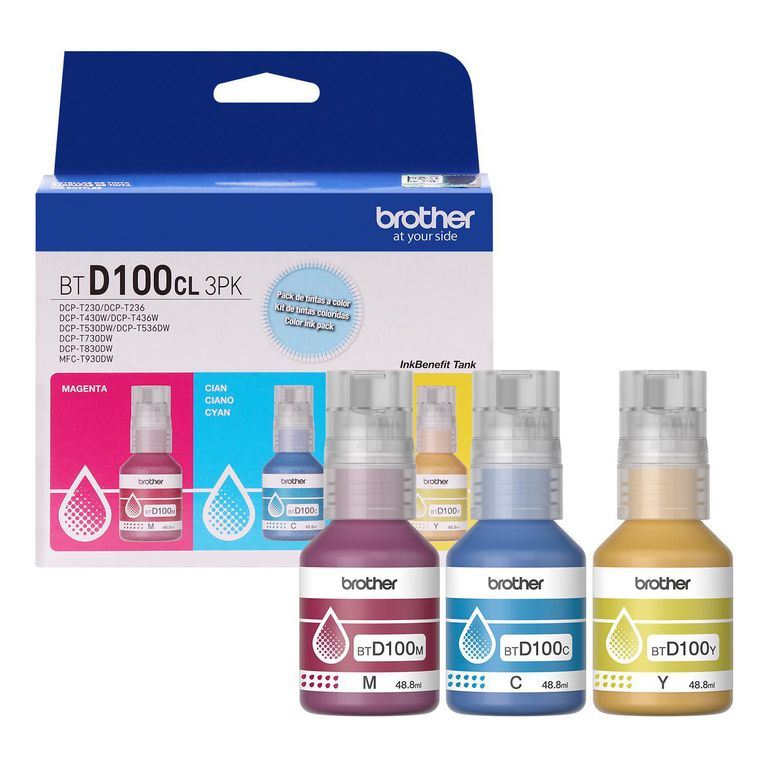 Pack 3 Botellas Tinta Btd100Cl Cian Magenta Amarillo 146. 4 Ml Para Impresoras