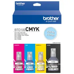 BROTHER - Pack 4 botellas de tinta BTD100CMYK Cian, Magenta, Amarillo y Negro