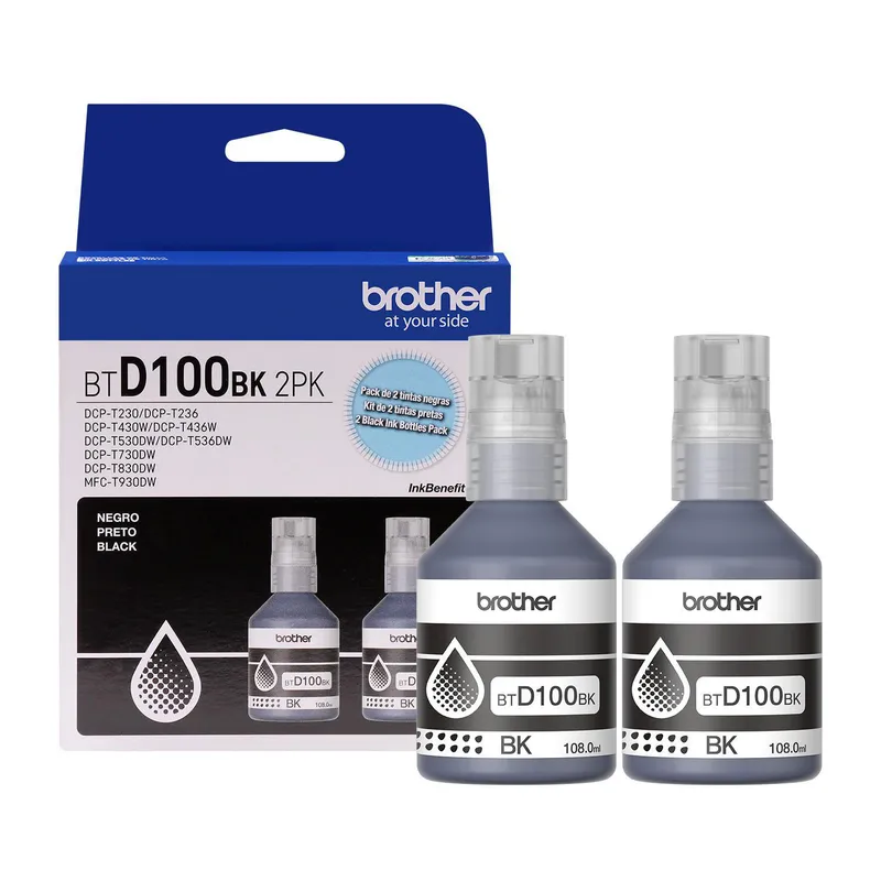 BROTHER - Pack 2 botellas de tinta BTD100BK2PK Negro
