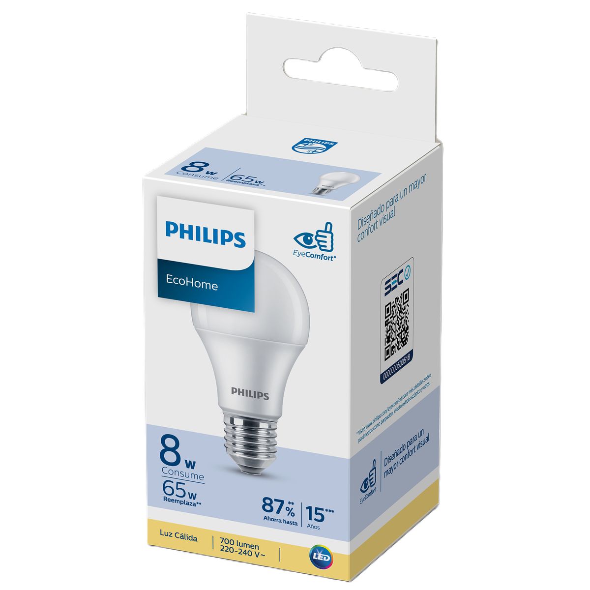 PHILIPS - Ampolleta Led Ecohome 8 W E27 700 lm Luz Cálida