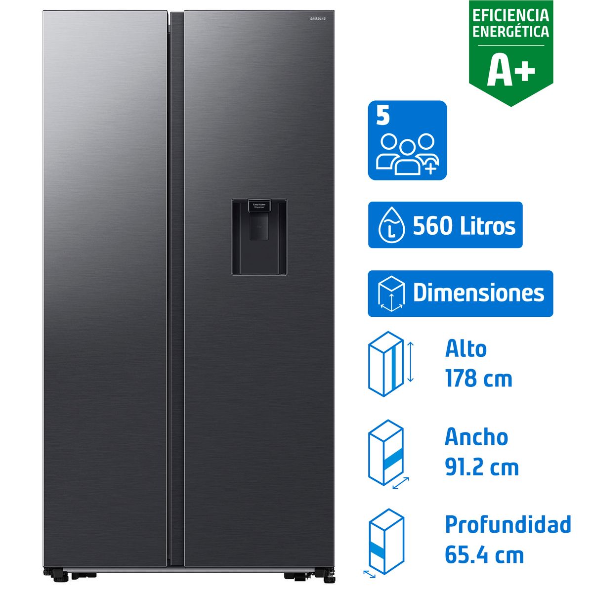 SAMSUNG - Refrigerador 2 Puertas Side by Side No Frost 560 Litros Negro RS57DG4100B4ZS