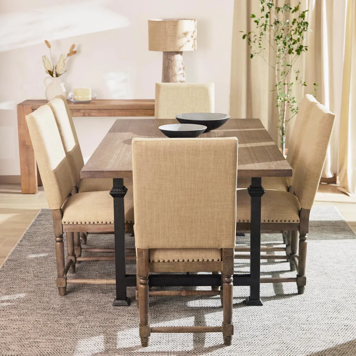 CIC - Juego de Comedor Bolton 6 Sillas Mesa Rectangular 76x100x182 cm Roble