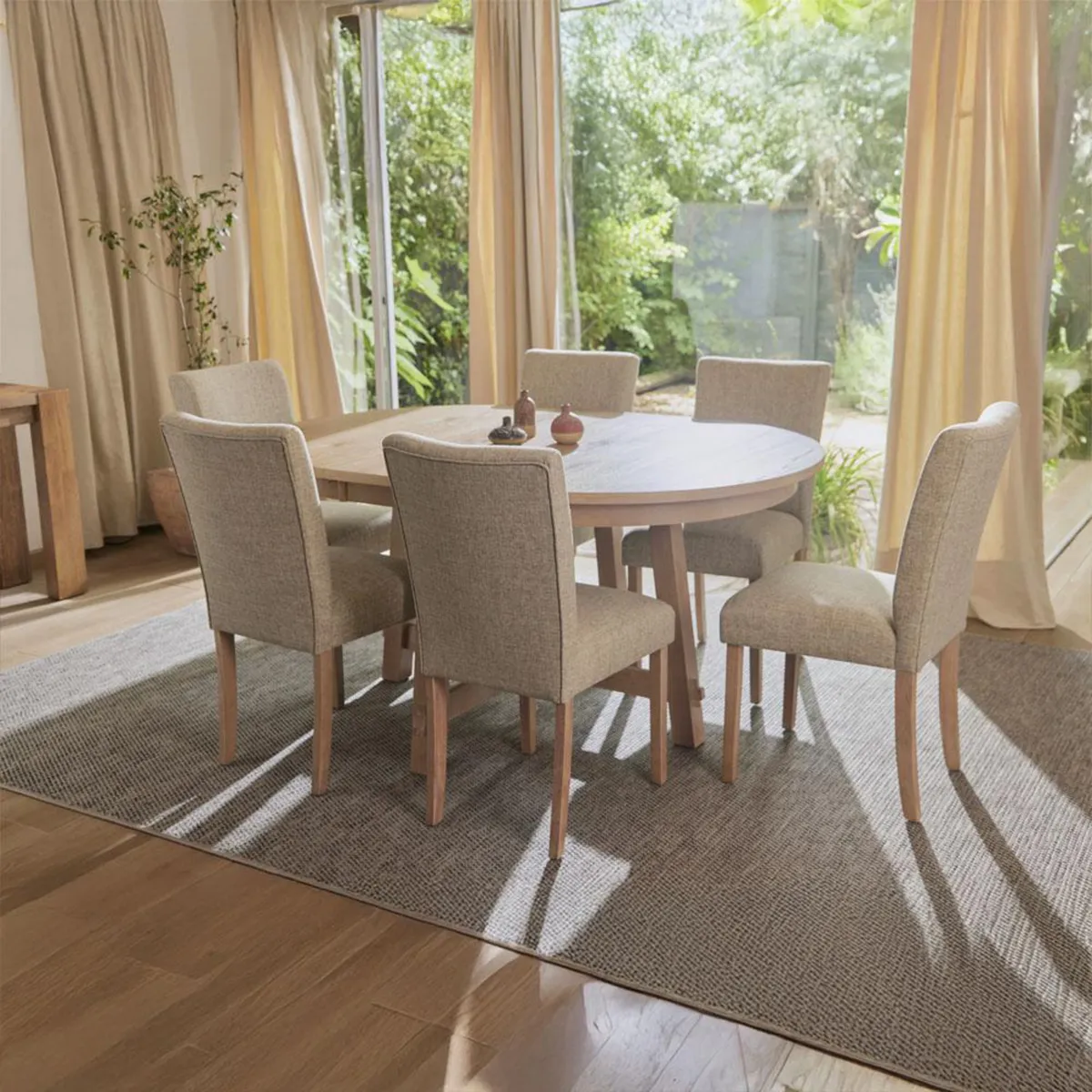 CIC - Juego de Comedor Preston 6 Sillas Mesa Redonda 77x100x100 cm Roble