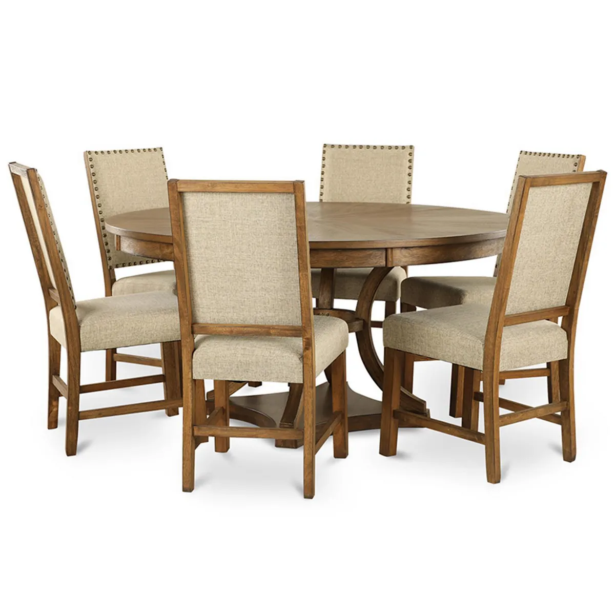 CIC - Juego de Comedor Leeds 6 Sillas Mesa Redonda 76x150x150 cm Roble