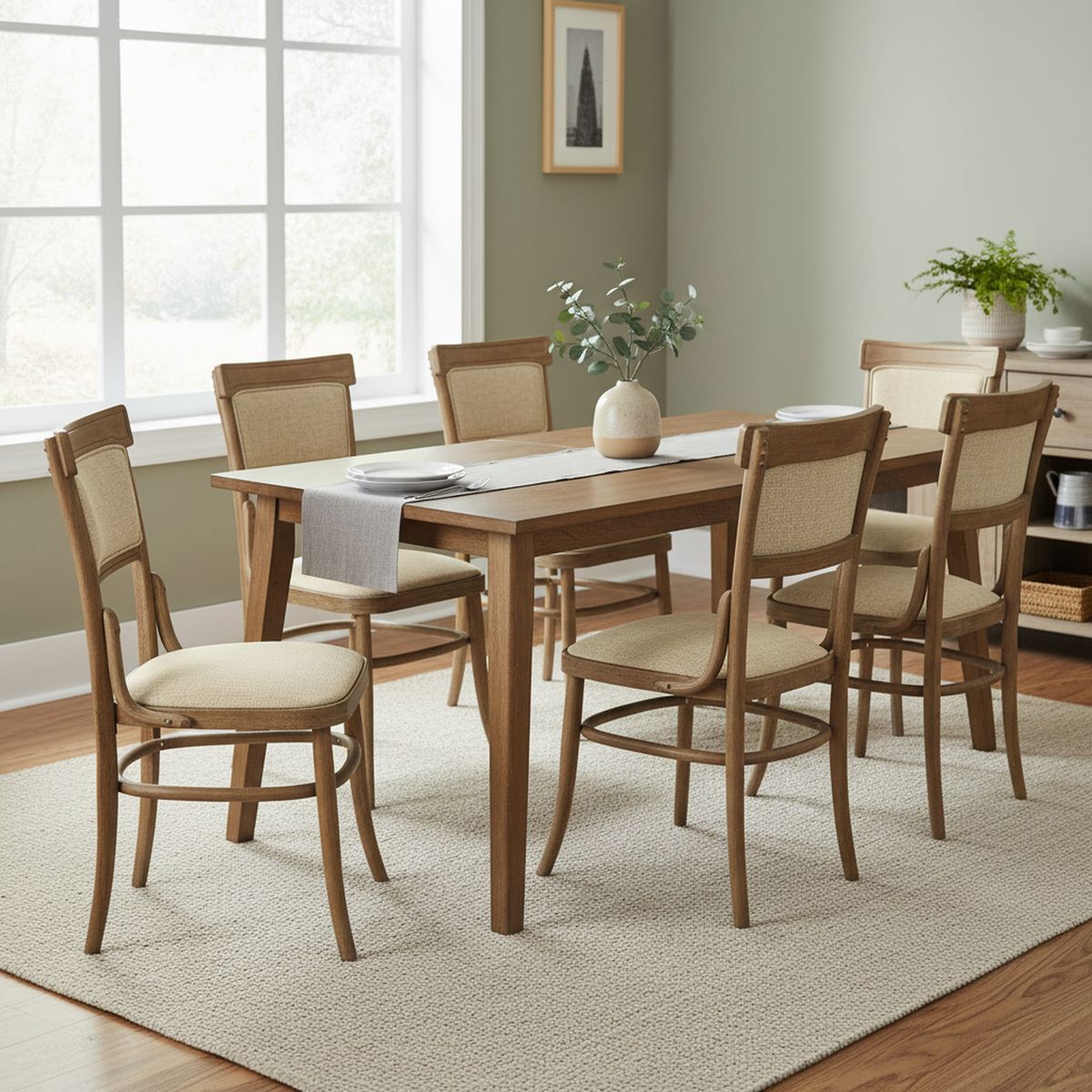 CIC - Juego de Comedor Nottingham 6 Sillas Mesa Rectangular Extensible 180-200 cm Walnut