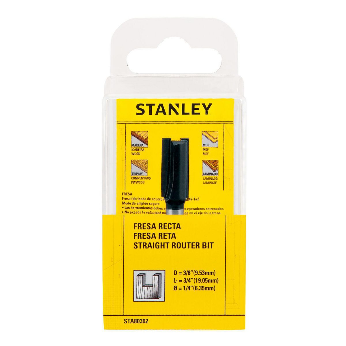 STANLEY - Fresa recta 3/8” vástago 1/4"