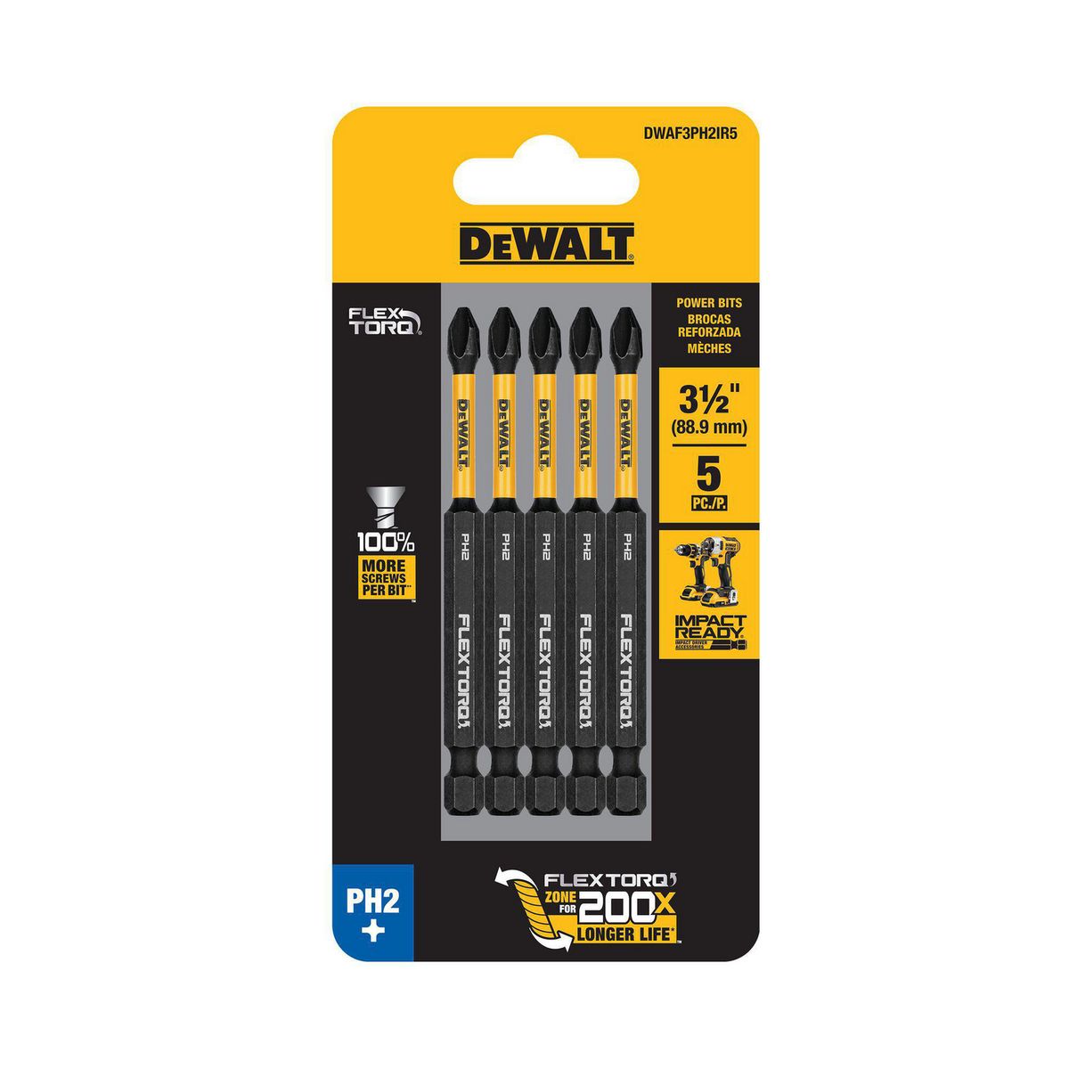 DEWALT - Set 5 brocas phillips #2 3-1/2” Flextorq