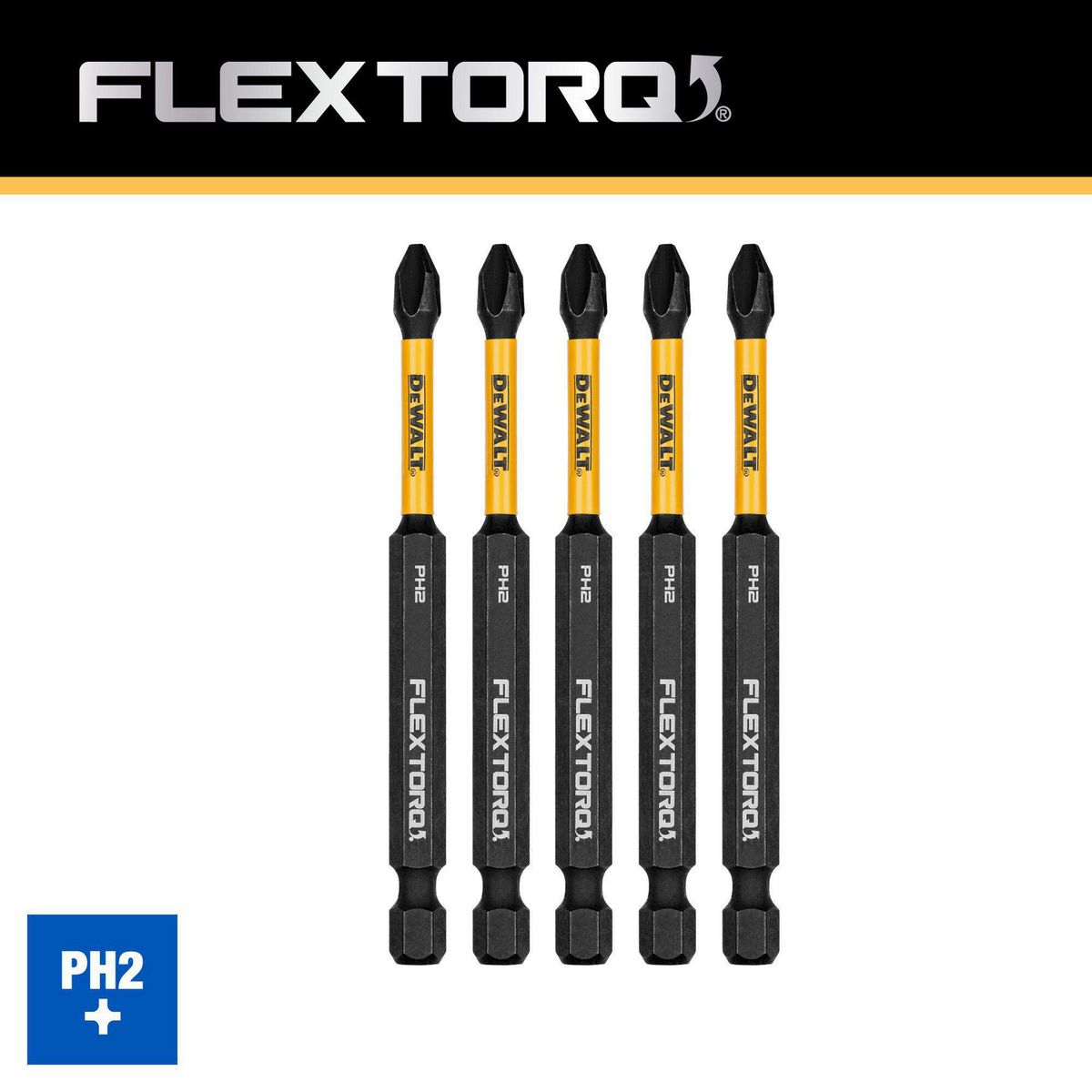 DEWALT - Set 5 brocas phillips #2 3-1/2” Flextorq