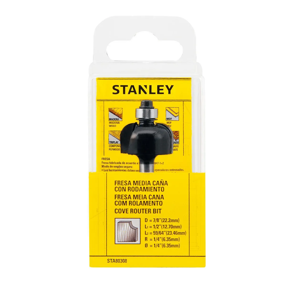 STANLEY - Fresa media caña con rodamiento 1/2”