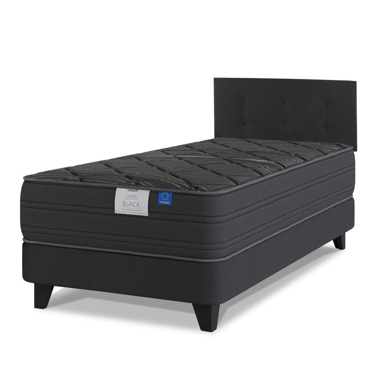 FLEX Cama Europea Black 1.5 Plazas 105X200 Cm + Respaldo Royal Negro