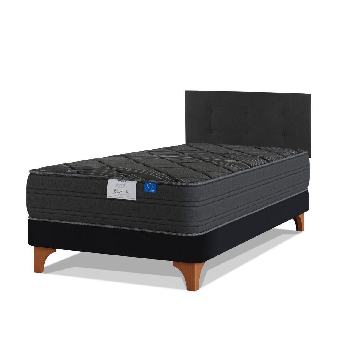 FLEX - Cama Europea Black 1.5 Plazas 105X200 Cm + Respaldo Royal Negro