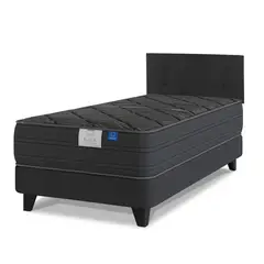 FLEX - Cama Europea Black 1.5 Plazas 105X200 Cm + Respaldo Royal Negro