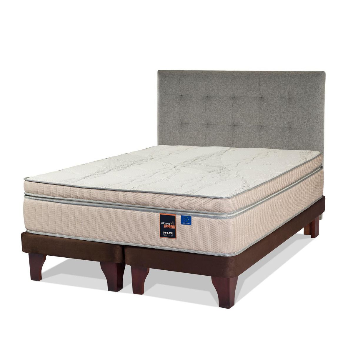 FLEX - Cama Europea Máximo Cobre 2 Plazas 150x200 cm + Respaldo Design Gris