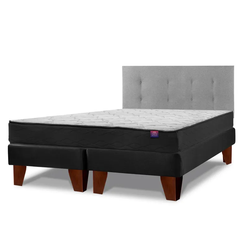 FLEX - Cama Europea Therapedic Plus 2 Plazas 150x200 cm+Respaldo Royal Gris