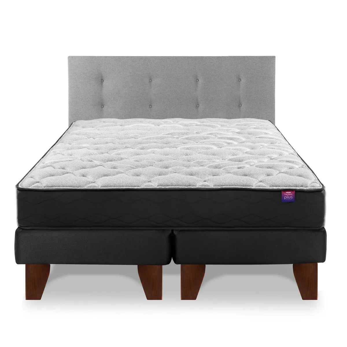 FLEX - Cama Europea Therapedic Plus 2 Plazas 150x200 cm+Respaldo Royal Gris
