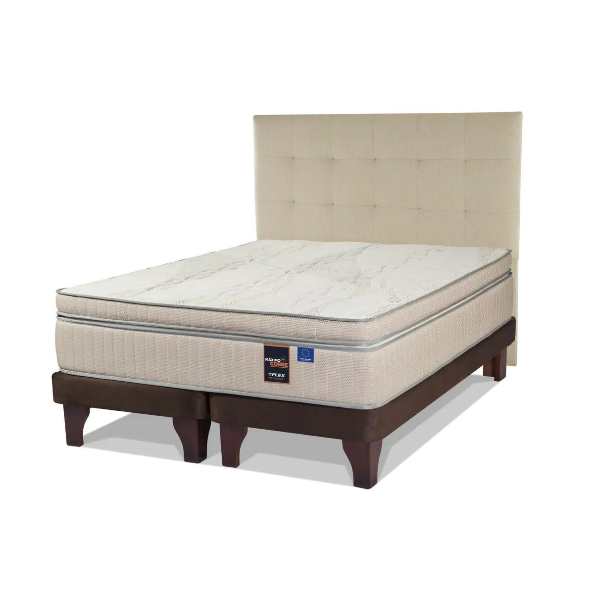 FLEX - Cama Europea Máximo Cobre King 180x200 cm + Respaldo Design Crudo