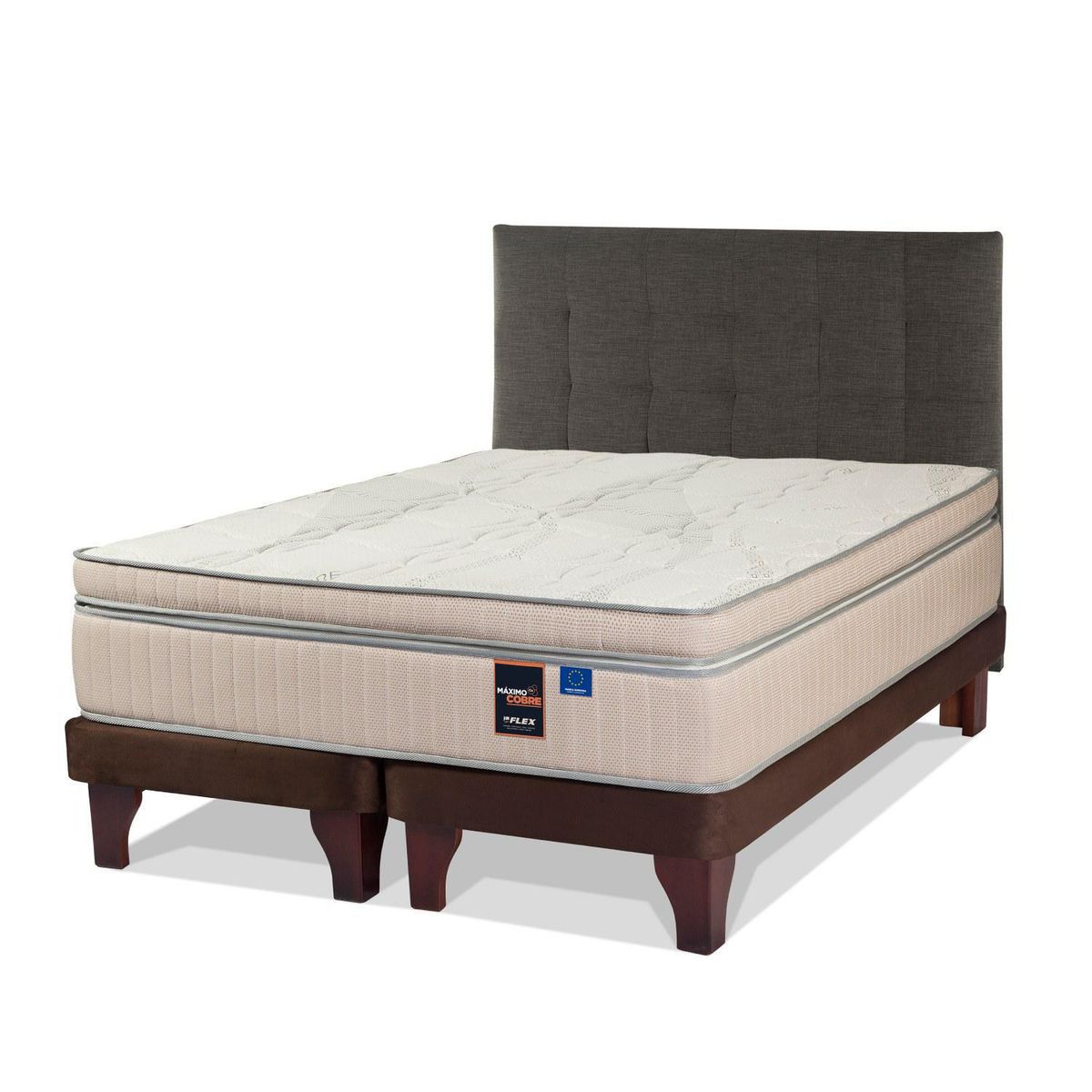 FLEX - Cama Europea Máximo Cobre King 180x200 cm + Respaldo Design Grafito
