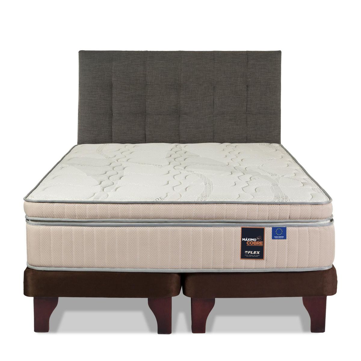 FLEX - Cama Europea Máximo Cobre King 180x200 cm + Respaldo Design Grafito