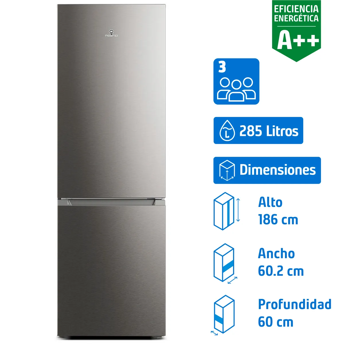 MADEMSA - Refrigerador Bottom Freezer No Frost 285 Litros Inox MI60S